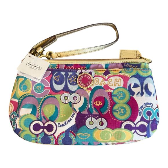Coach Large Wristlet Multicolor Poppy Colorful Gold Leather Metallic Trim $98 - Picture 2 of 7